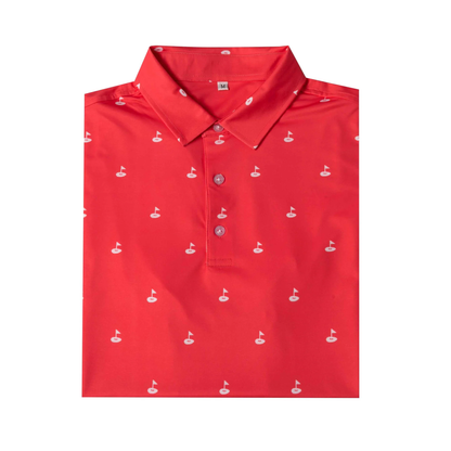 Golf Hole Marker Pattern Antimicrobial Quick Dry Slim Fit Polo Shirts