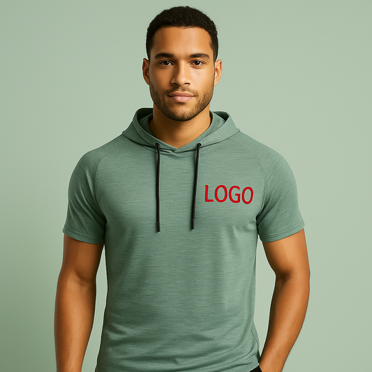 High Men's Slim Fit Gym Tops Casual Hoodie Muscle Easy Workout Fitness Running Solid Short Sleeve Pullover Sweatshirts