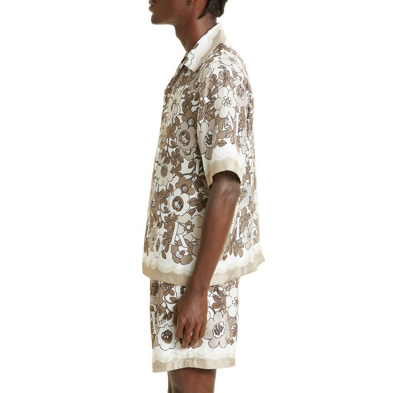 Vacation Hawaiian Shirt Set Allover Logo Short Sleeve Silk Camp Custom Printed Hawaiian Button up Shirt for Men