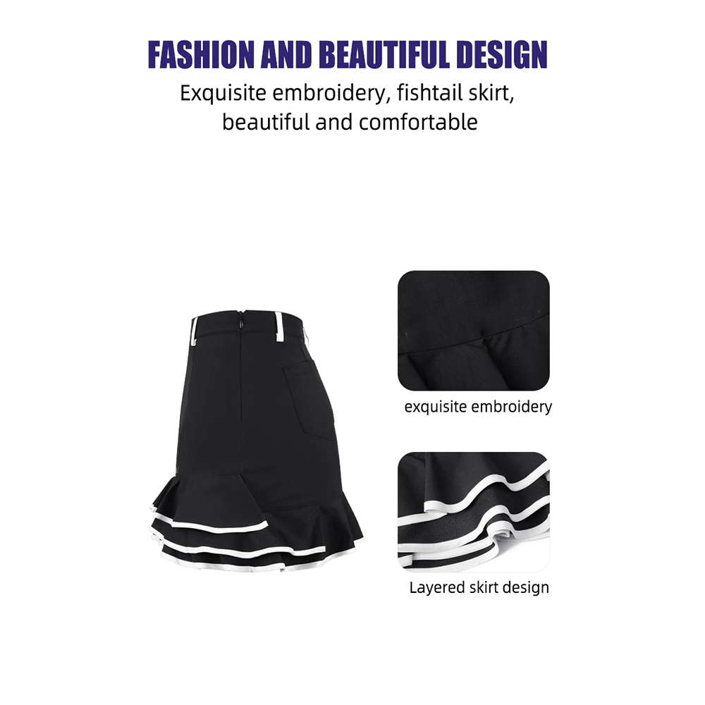 Custom-made high-quality embroidered ladies' fishtail skirts with logo for summer, which are suitable for golf and tennis, breathable and slightly stretchy