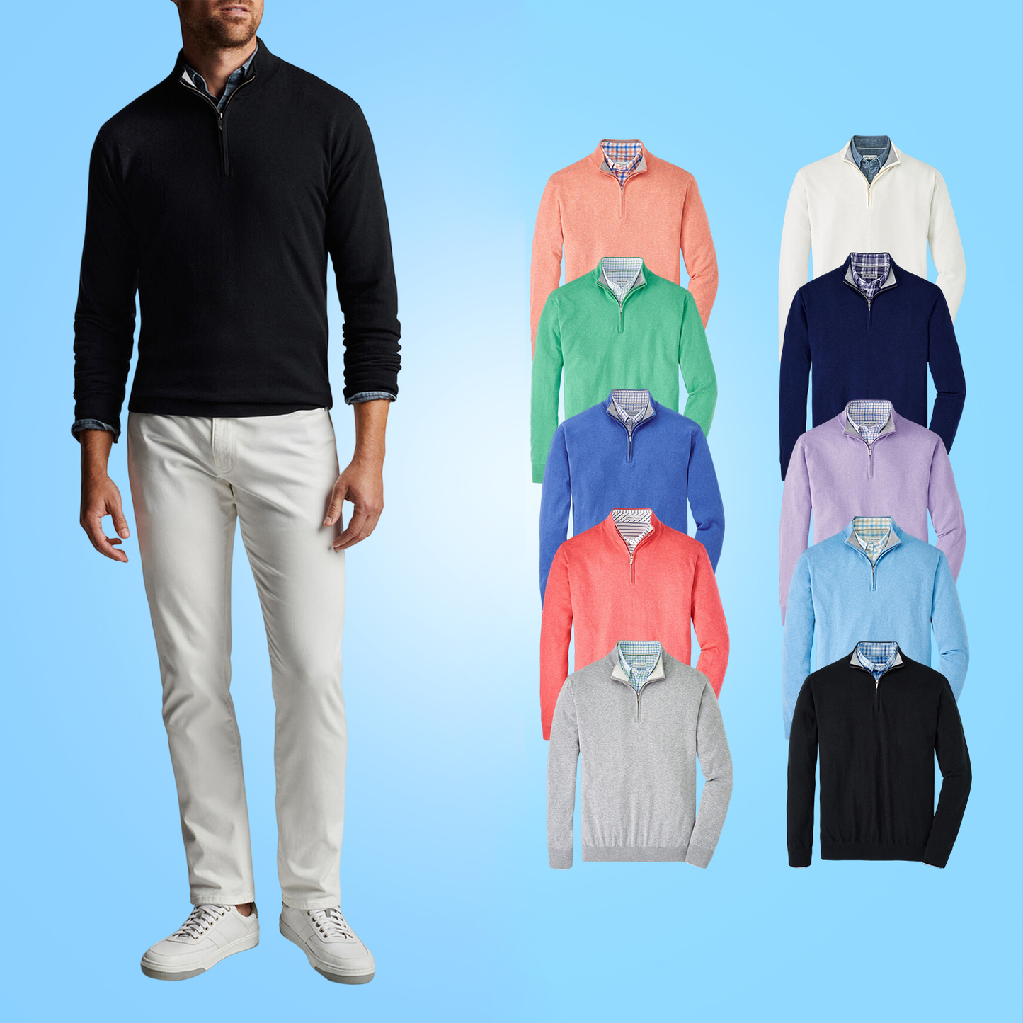 OEM Plus Size Custom Spandex Cotton Blend Knit Thick 1/4 Zip Sweater Pullover Golf Sweatshirt for Men Homme