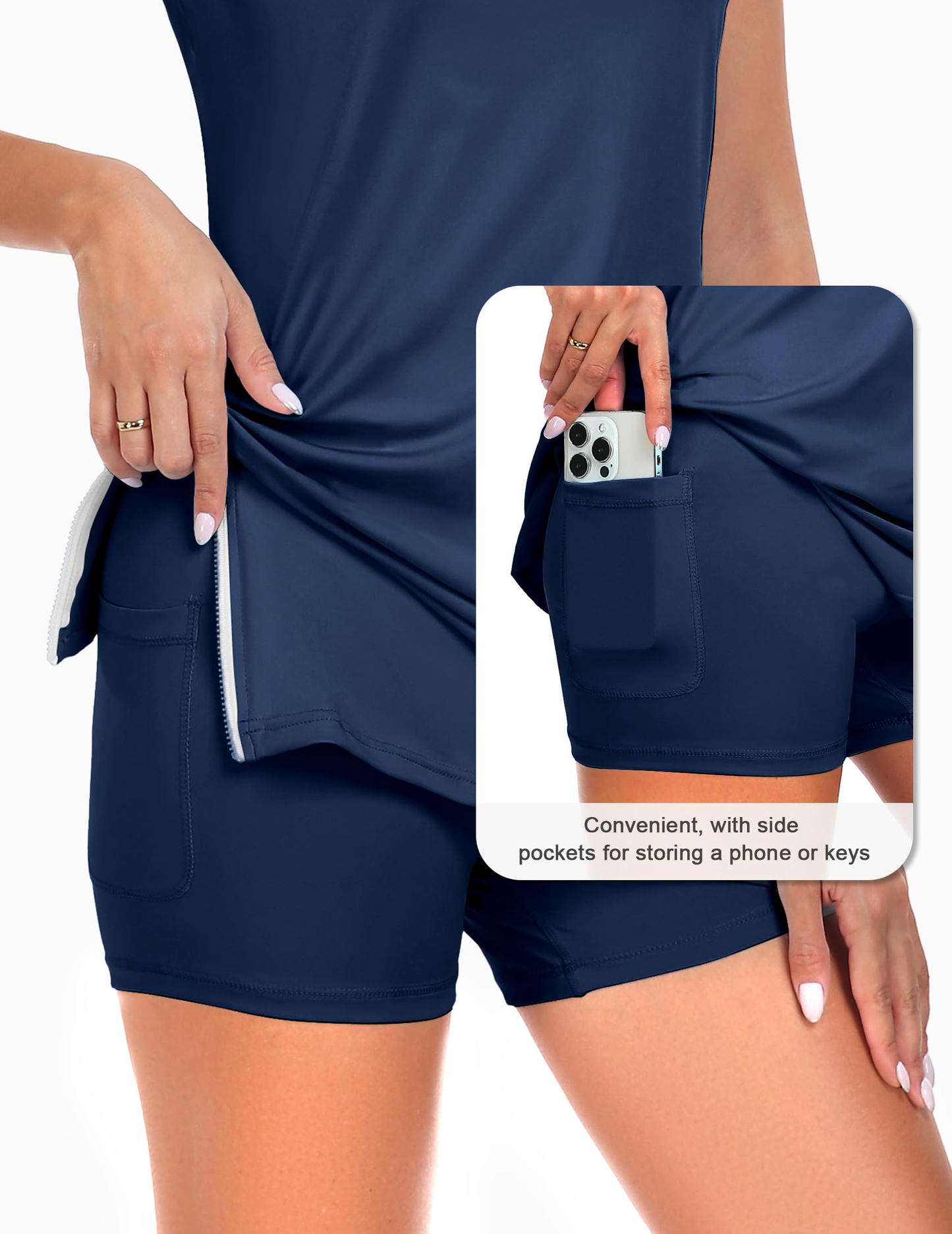Custom-made polyester and spandex women's tennis and golf dresses, sports and fitness dresses with shorts and pockets, sport dresses