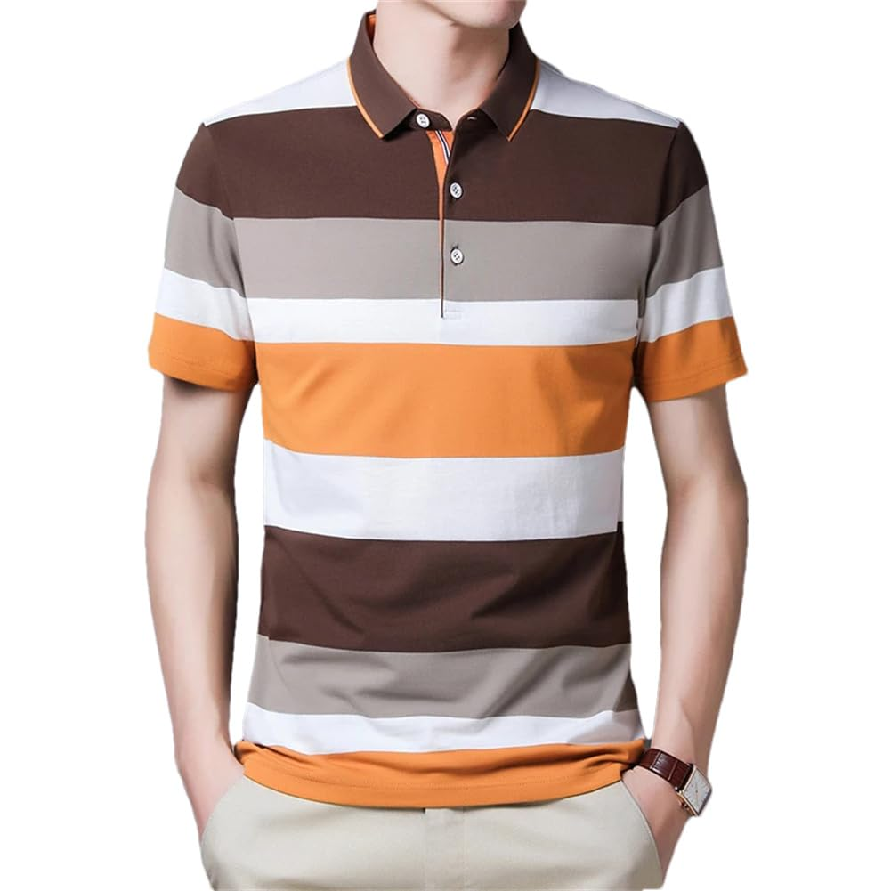 Custom Logo Mens Short Sleeves Lapel Shirt Three Color Striped Polos Casual Business Work T Shirts