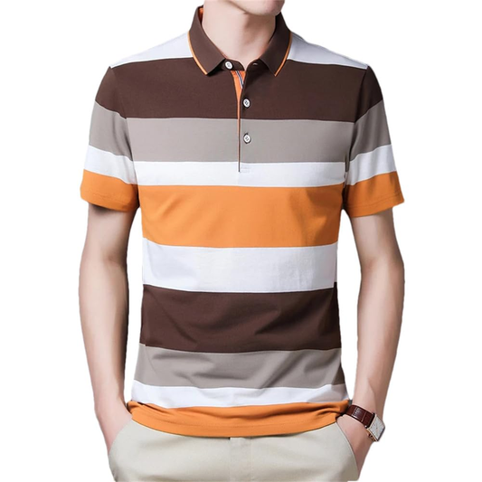 Custom Logo Mens Short Sleeves Lapel Shirt Three Color Striped Polos Casual Business Work T Shirts