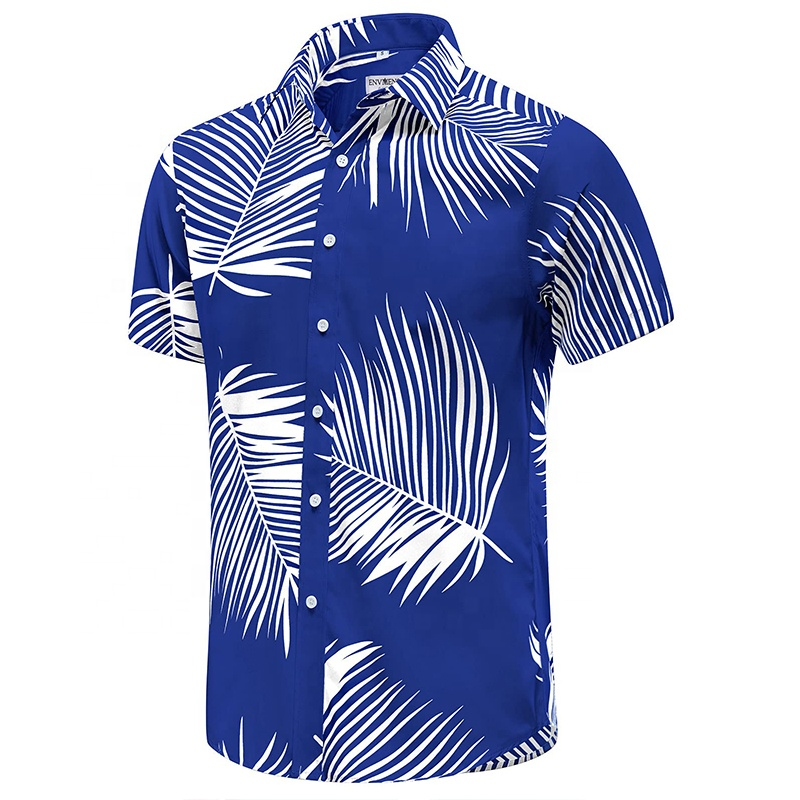 OEM High Quality Custom Embroidery Hawaiian Shirt Men Moisture Absorption Vacation Short Sleeve Formal Polyester Hawaiian Print