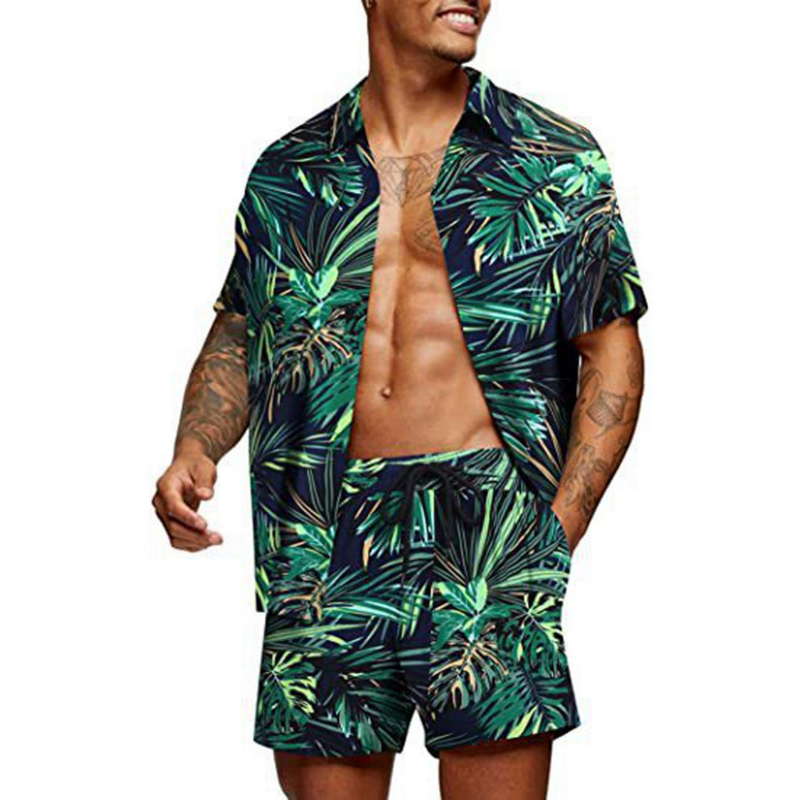 Design Pattern Allover Printing Family Vacation Shirts Custom logo Beach Men Hawaiian Short Sleeve Flower Suits 2pc Sets