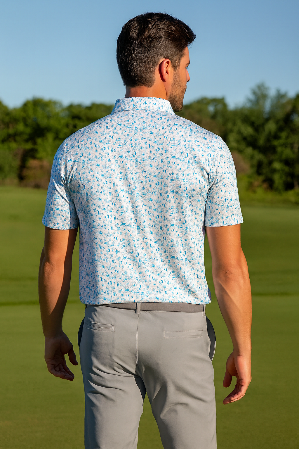 Blue Splatter Polo Shirt - Antimicrobial Quick Dry Slim Fit for Men