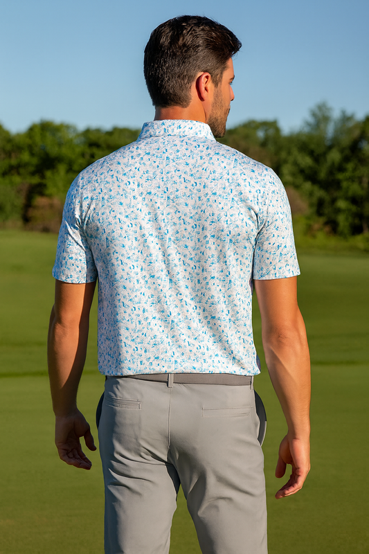 Blue Splatter Polo Shirt - Antimicrobial Quick Dry Slim Fit for Men