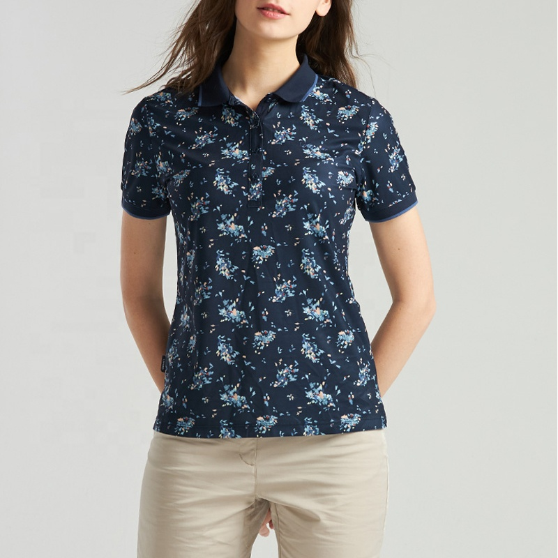 Custom Women's Flora Sublimation Casual Sport Self Collar Golf Dry Performance Short Sleeve Athletic Polo t Shirt