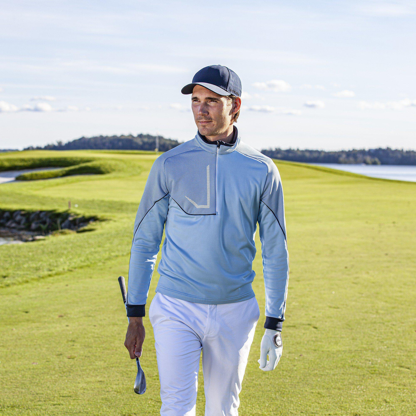 Men's Performance Half Quilted Quarter Zip Pullover Sweatshirt Long Sleeve Golf Jumpers Hoodie Custom Logo Print Quick Fabric