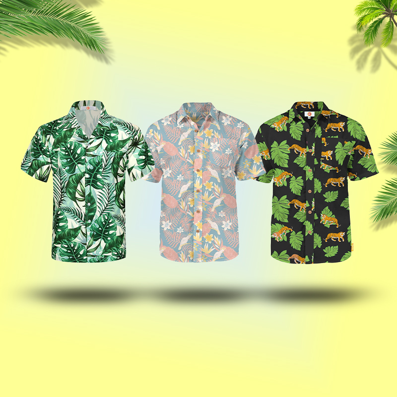High-definition Digital Printing Custom Logo Patterns Short Sleeves Aloha Hawaiian Shirts for Men