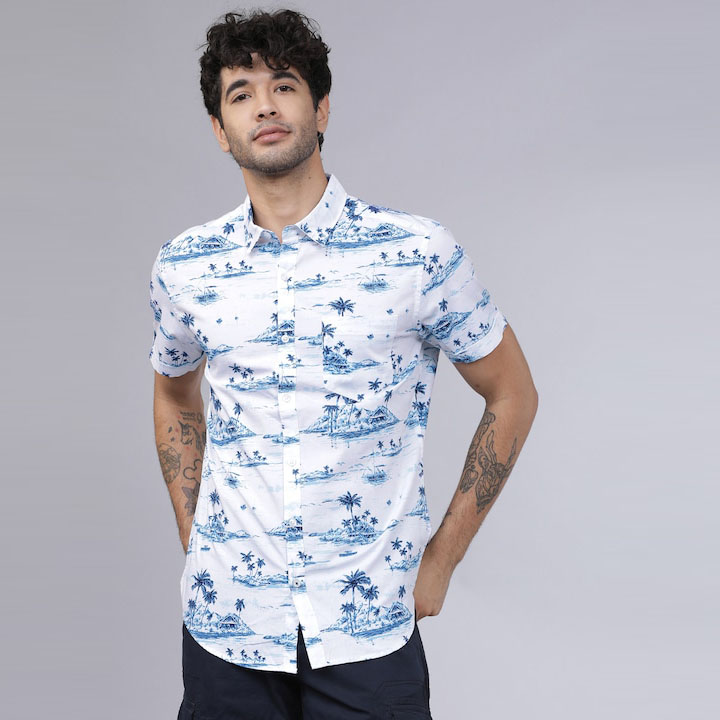 Custom Logo Design Men's Hawaiian Shirt Short Sleeves Coconut Printed Button Down Summer Beach Casual Shirts