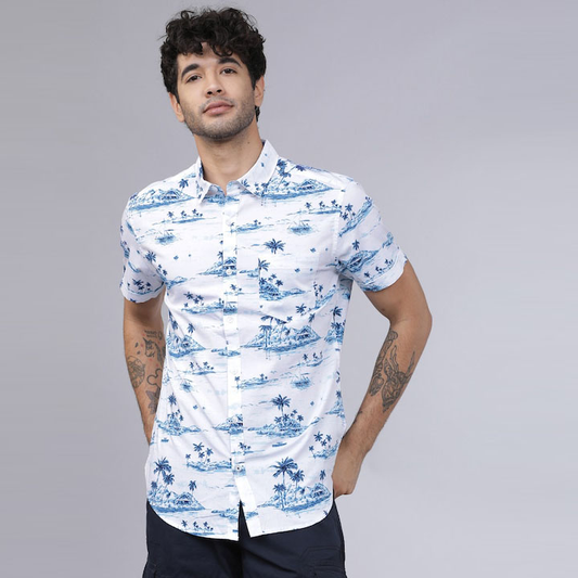 Custom Logo Design Men's Hawaiian Shirt Short Sleeves Coconut Printed Button Down Summer Beach Casual Shirts