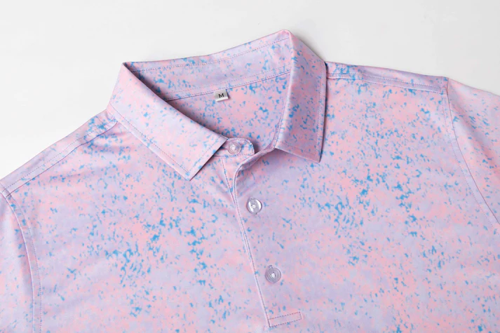 Pink Blue Splatter Polo Shirt - Antimicrobial Quick Dry Slim Fit