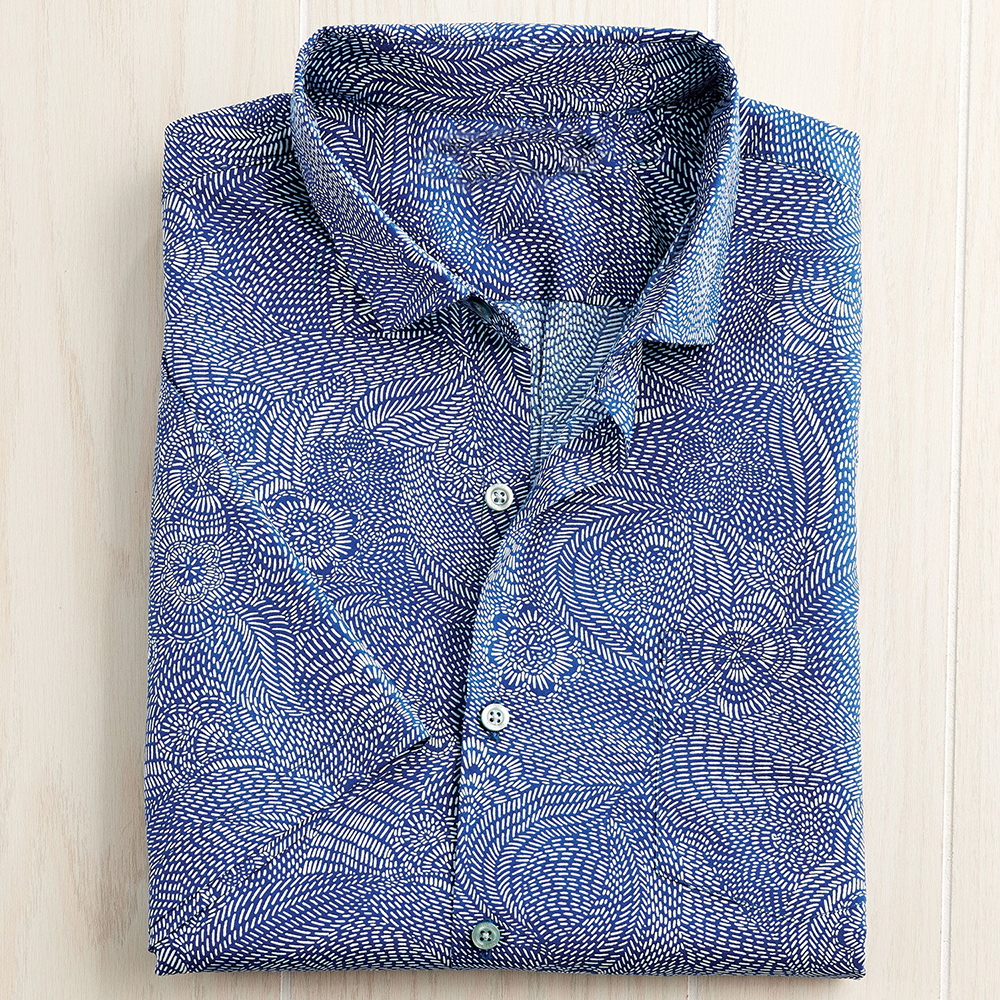 Men's Hawaiian Ramie Cotton Beach Printed Hawaiian Print Short-sleeved Custom Button Down Shirt Men
