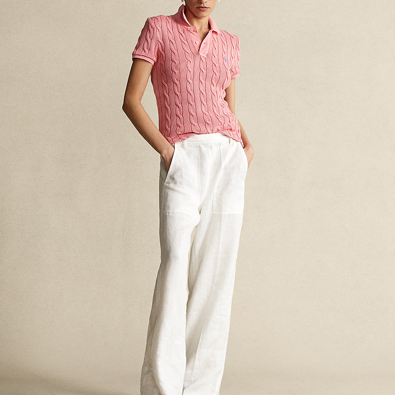 Summer Women Casual Knitted Top Button Placket Plain Dyed Short Sleeve Sweater Polo Shirts