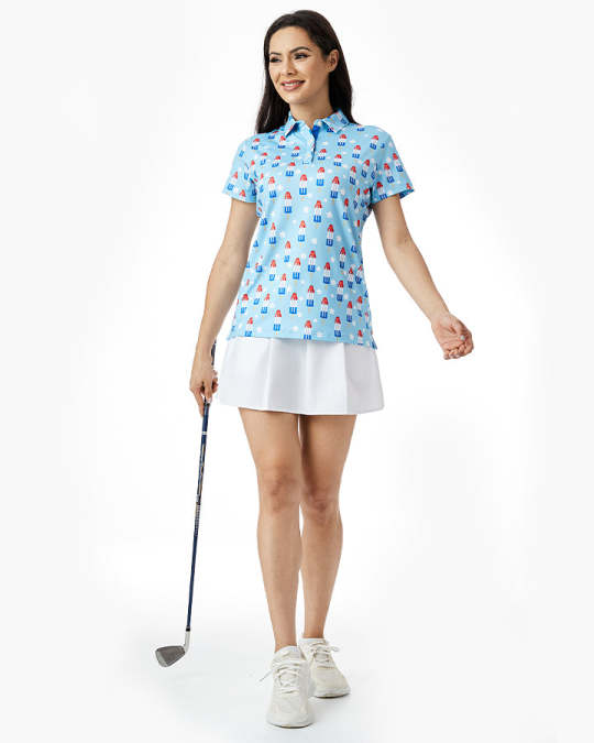 Custom Sublimation Print Tops Stretch Friendly Moisture Wicking Golf Wear Short Sleeveless Button up Polo Shirt Women