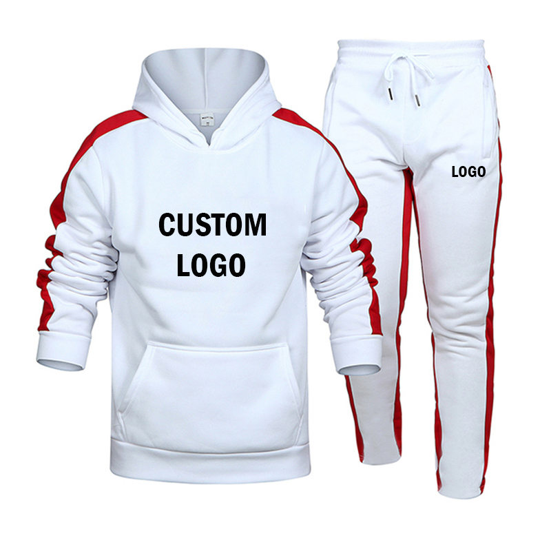Custom Embroidered logo 50% Cotton 50% Polyester Solid Color Two Plus Size Men's Hoodie and Sweatpants