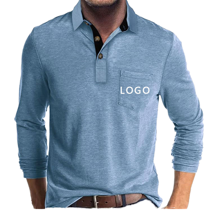 Custom logo High Quality Cotton Blend Polyester Navy Blue Pocket Tshirts Luxury Blank Men's Polo Long Sleeve Shirts