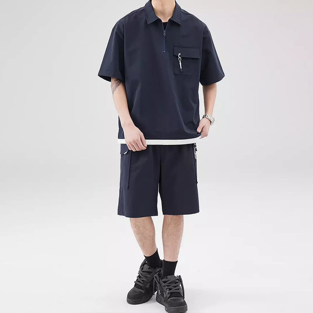 Custom logo Breathable Quick Dry Slim Fit Moisture Wicking Casual Plain Short Sleeve Pocket Zipper Polo Shirts for Men