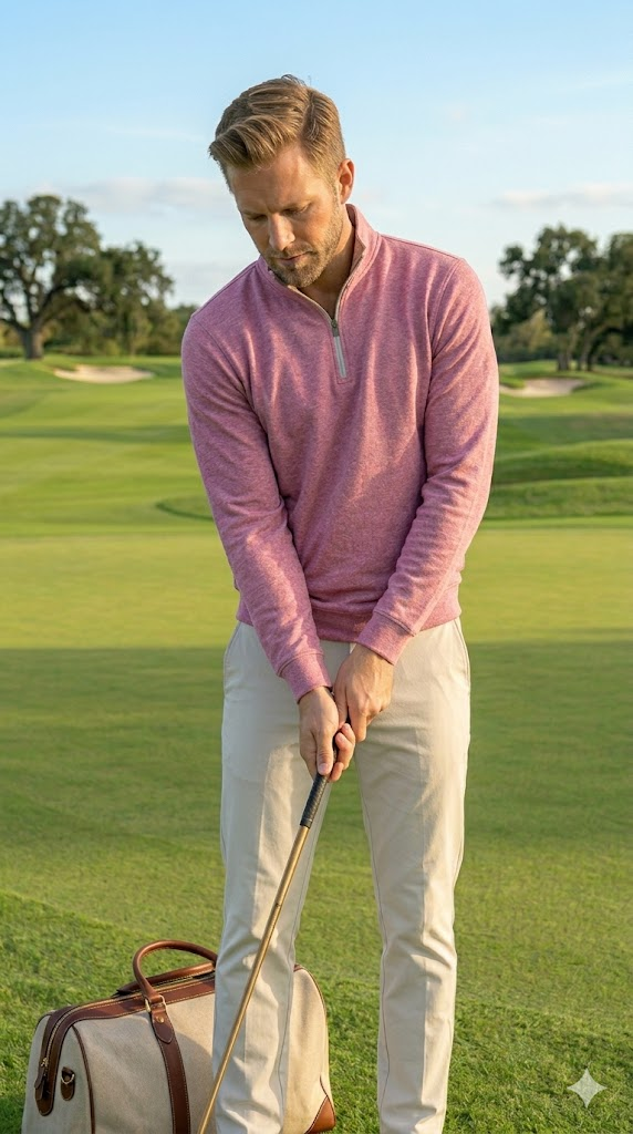 Dusty Rose Quarter-Zip Golf Pullover