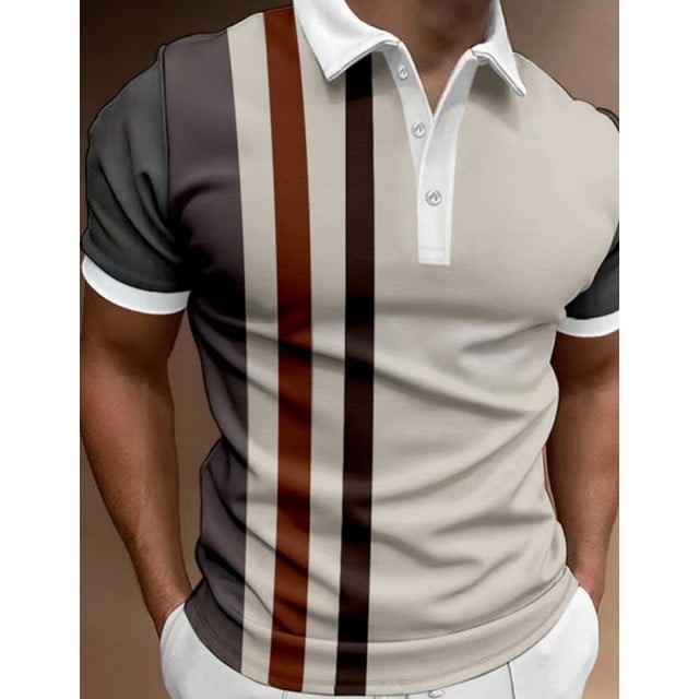 Custom Logo Stripe Plate Printing Summer Clothing Daily Casual Short Sleeve Loose Oversized Fashion Men Polo Shirt