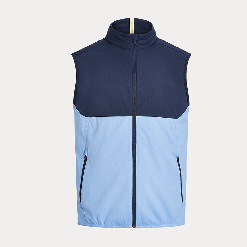 OEM casual men's color-blocked sleeveless waterproof vests with customized logos and full zippers