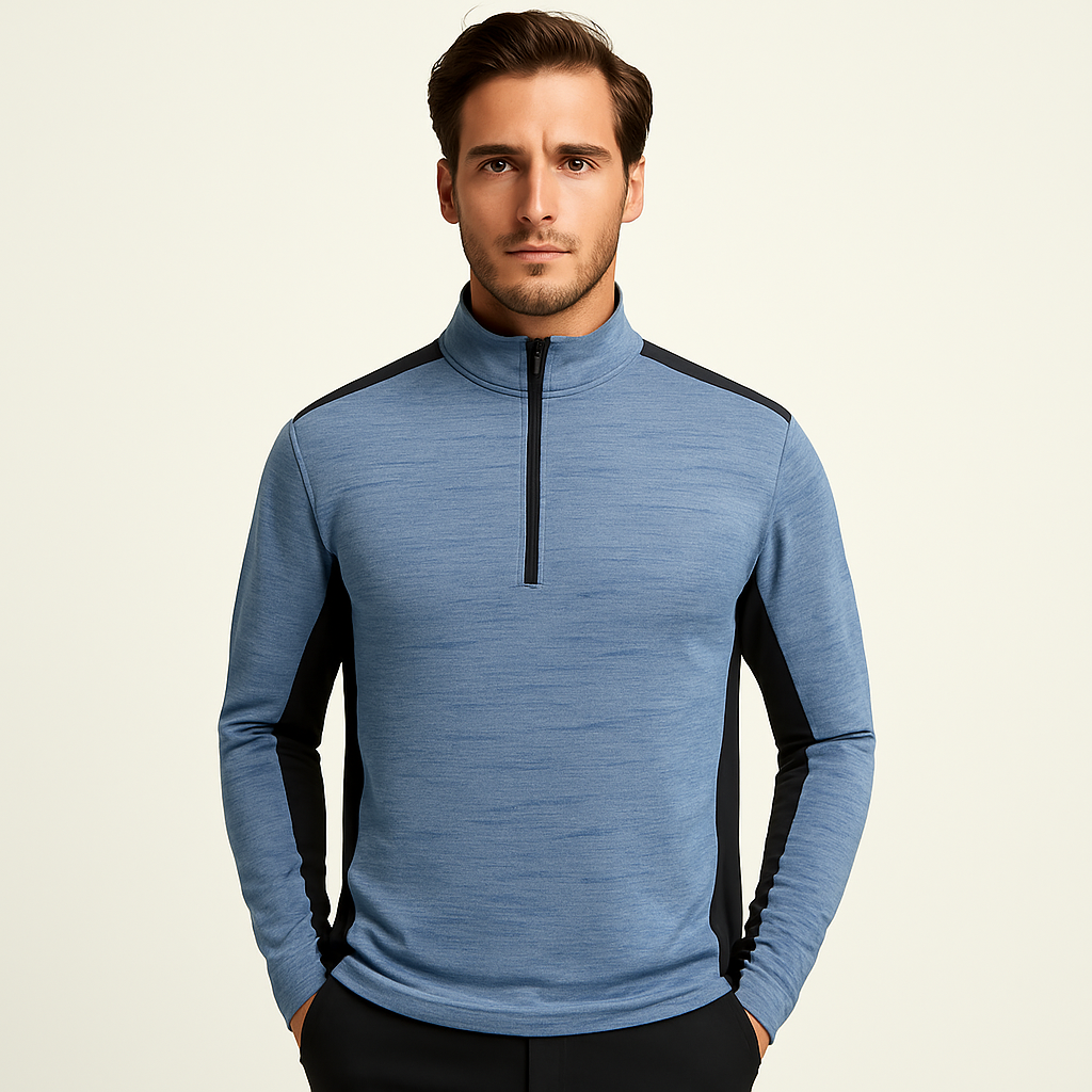 New Design Custom 100% Polyester 1/4 Half Chest Zipper Long Sleeve Pullover for Men