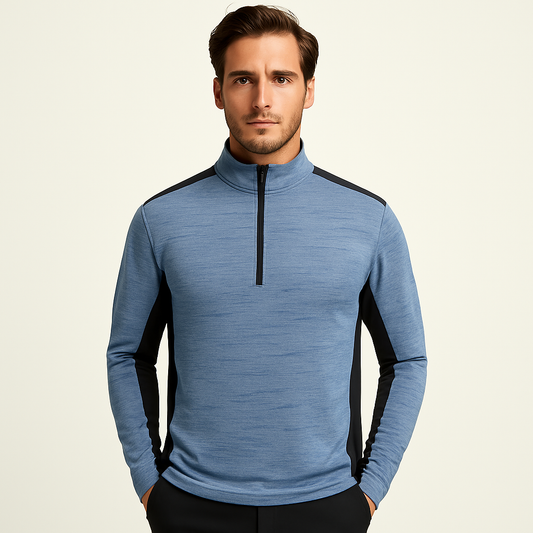 New Design Custom 100% Polyester 1/4 Half Chest Zipper Long Sleeve Pullover for Men