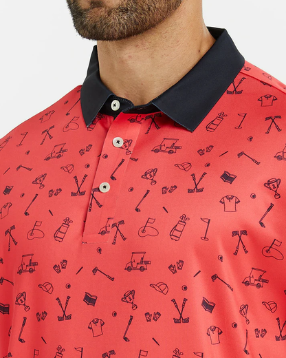 Men's Slim Fit Polo Shirts - Red Golf Polo Shirt with Stylish Print Design