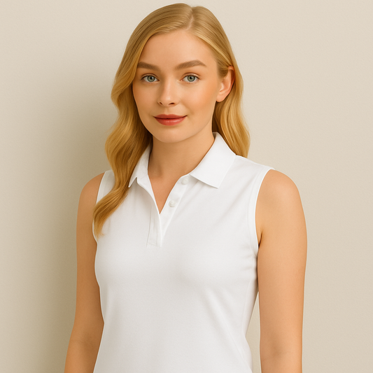 Custom Lady Sleeveless Casual Knitted Plain Spandex Polyester Golf White Polo T-shirt for Women