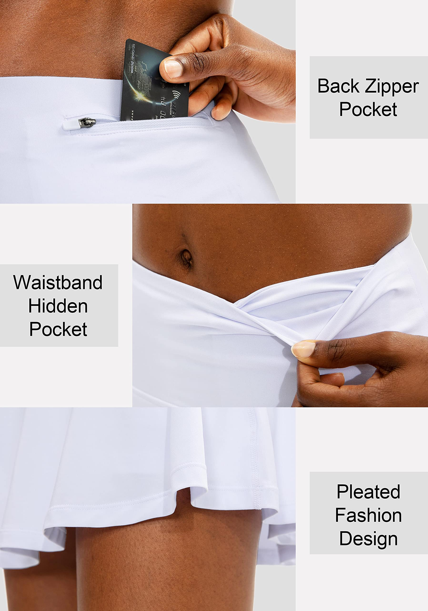 Custom-made ladies' golf wholesale wrinkled tennis skirts with short lining, summer sporty golf clothing