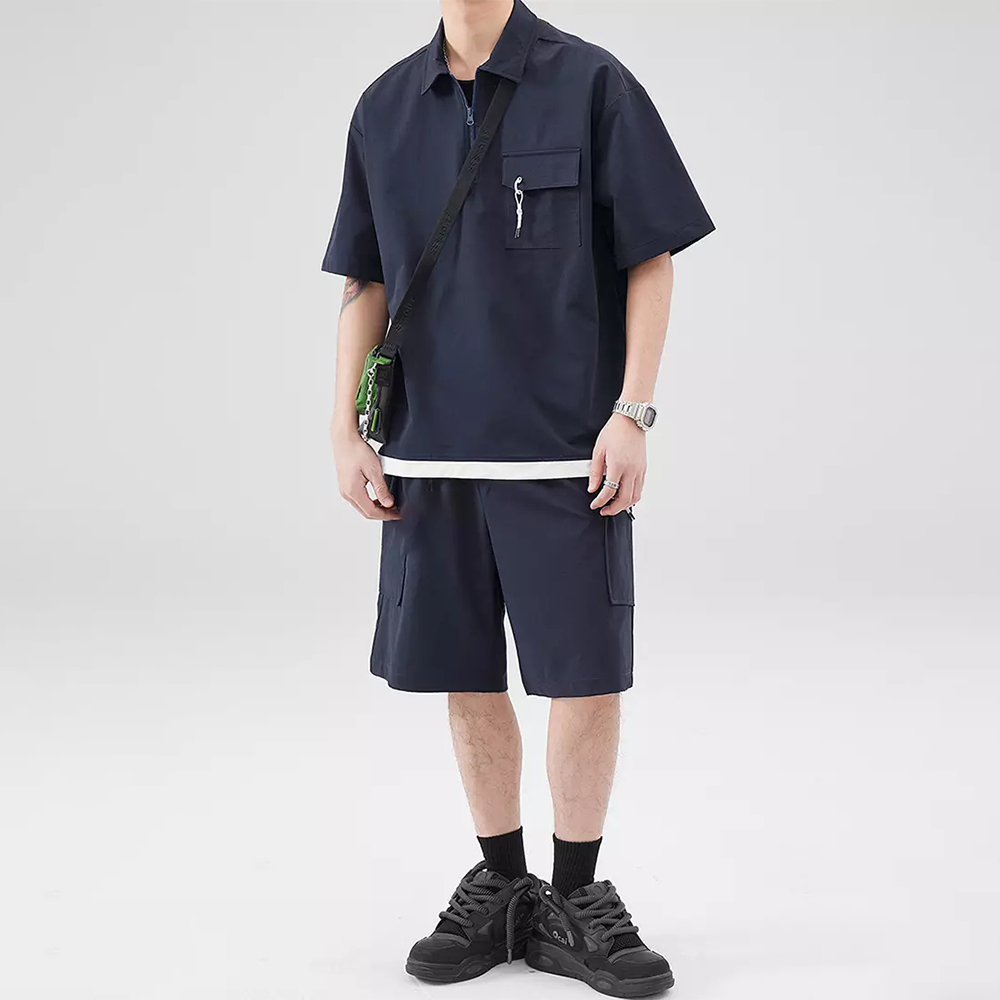 Custom logo Breathable Quick Dry Slim Fit Moisture Wicking Casual Plain Short Sleeve Pocket Zipper Polo Shirts for Men