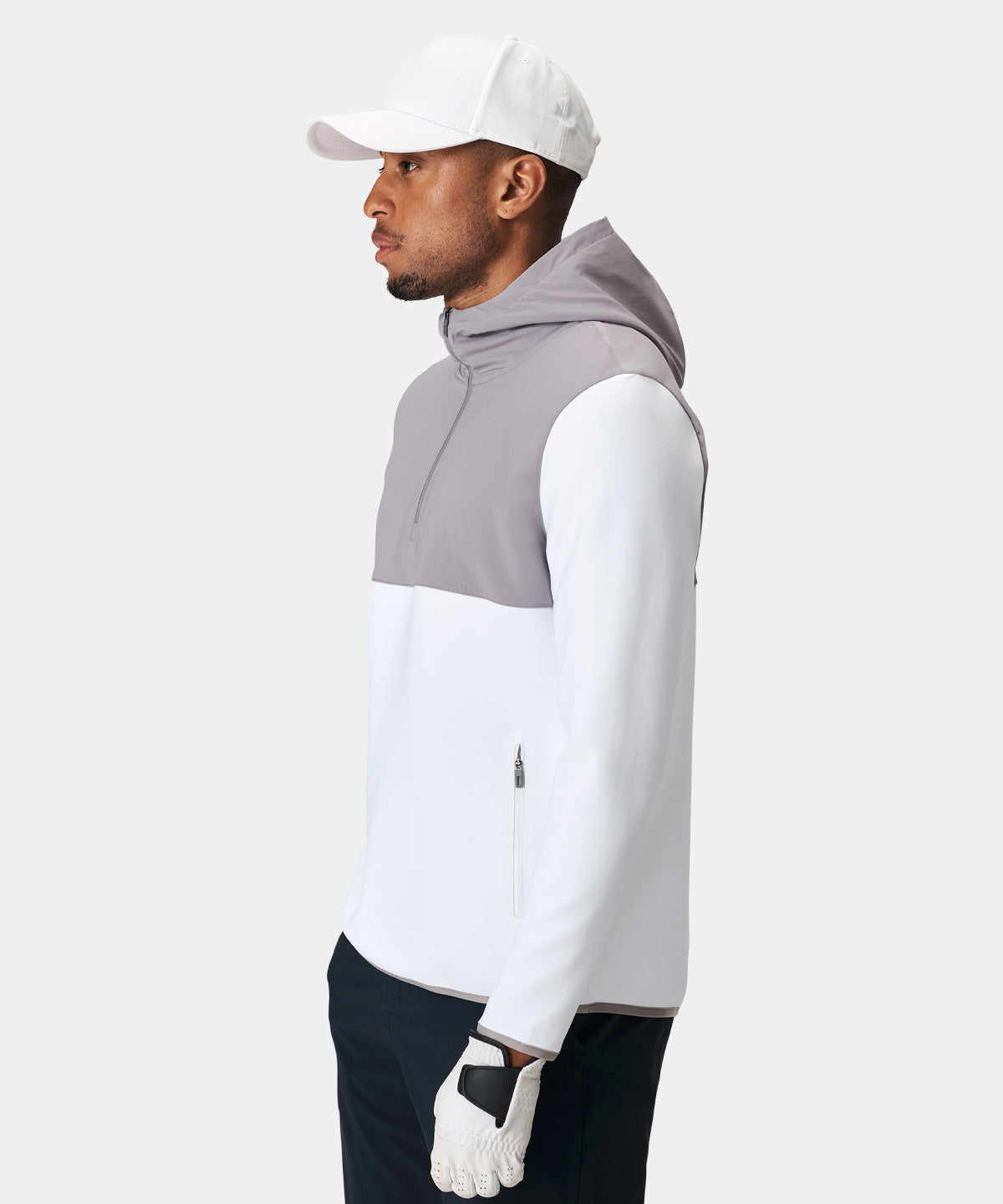 Custom logo Outdoor Sports Patchwork 1/4 Zip Neck White Polyester Lightweight Golf Hoodies Men Sweatshirt