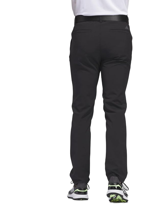 Custom-made tapered black golf pants made of 88% recycled polyester fiber and 12% spandex, with wrinkle-resistant and quick-drying functions