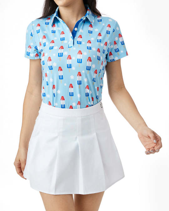 Custom Sublimation Print Tops Stretch Friendly Moisture Wicking Golf Wear Short Sleeveless Button up Polo Shirt Women