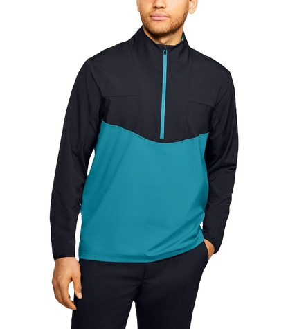 Men Contrast Color Design Windproof Patchwork Half Zip Collar Pullover Golf Sport Sweatshirt