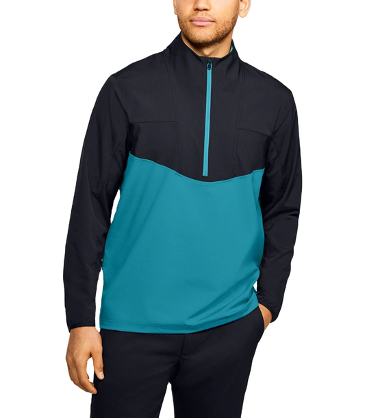 Men Contrast Color Design Windproof Patchwork Half Zip Collar Pullover Golf Sport Sweatshirt