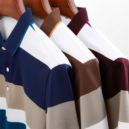 Custom Logo Mens Short Sleeves Lapel Shirt Three Color Striped Polos Casual Business Work T Shirts