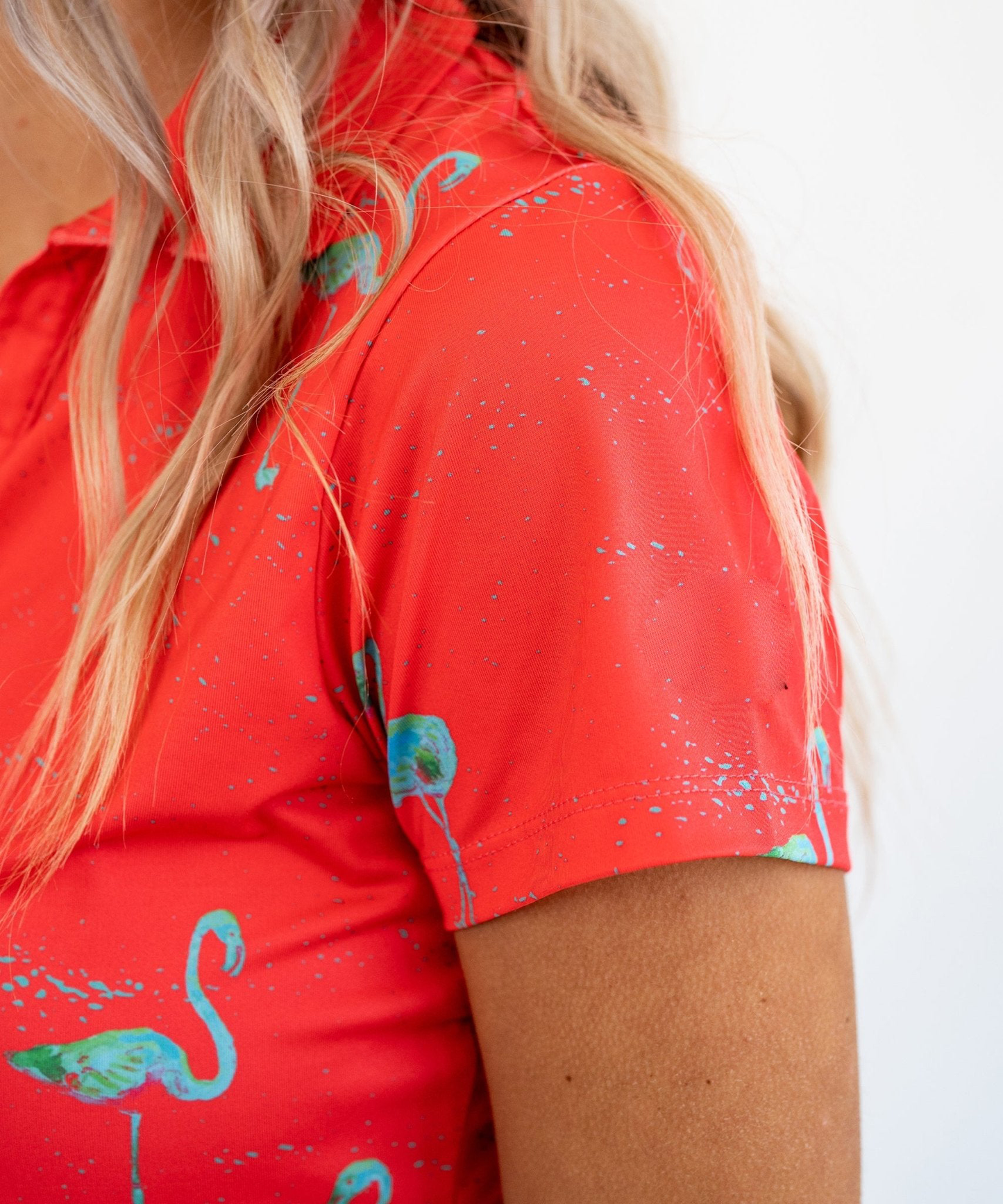 Custom Logo Summer Breathable Fashion Flamingo Full Allover Print Slim Sports V-neck Woman Polo T-shirt with logo Golf Clothes