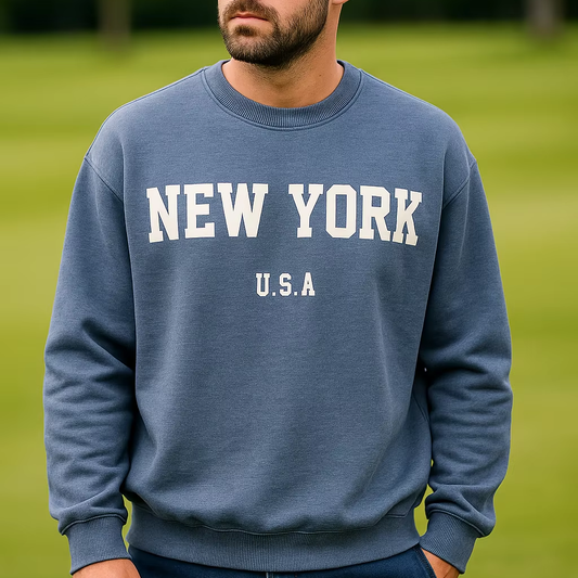 OEM Custom Men's Short Round Neck Pullover Long Sleeve 100% Cotton Kait Plain Letter Screen Print Digital Printing Autumn Season