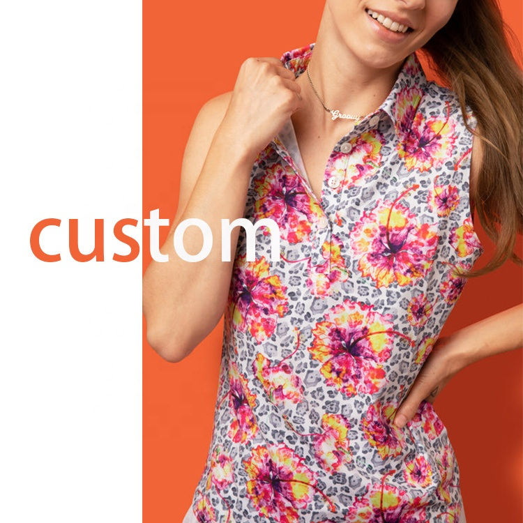 Custom Personalized Golf Activewear Lightweight Polyester Spandex Sleeveless Breathable Polo Shirt Women Golf Clothing