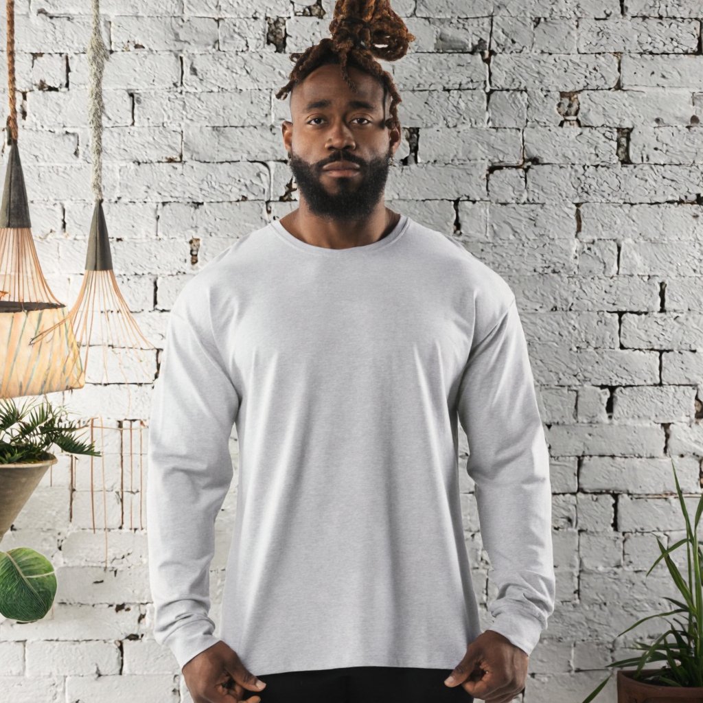 Men's Loose Long Sleeve Vintage Gym Fitness T-Shirt Quick-Drying Sports Training Top for Running Quick Dry Blank Design