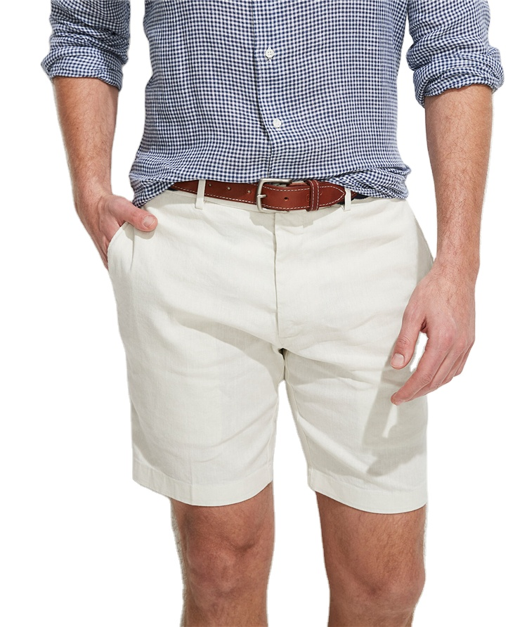 High-quality customized men's classic casual golf shorts made of pure linen and cotton with logos