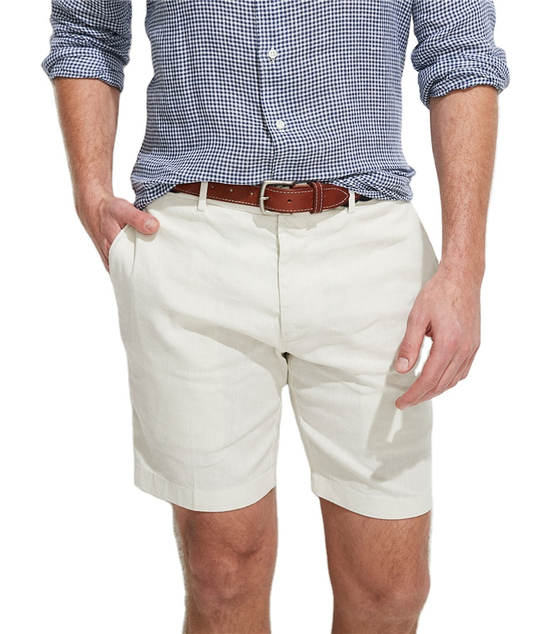 High-quality customized men's classic casual golf shorts made of pure linen and cotton with logos