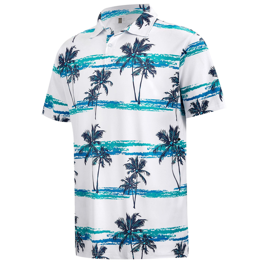 Custom Logo 12% Spandex 88% Polyester Short Sleeve Dry Fit Moisture Wicking Hawaiian Tropical Print Performance Golf Polo Shirts