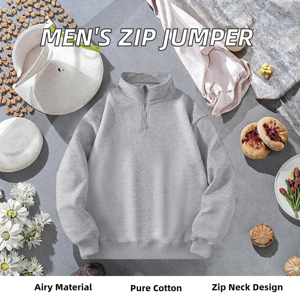 Men's High Quality Custom Cotton Half Zip Neck Crew Sweatshirt Fashion Embroidery Stand Collar Jumper Loose Fit Winter Style
