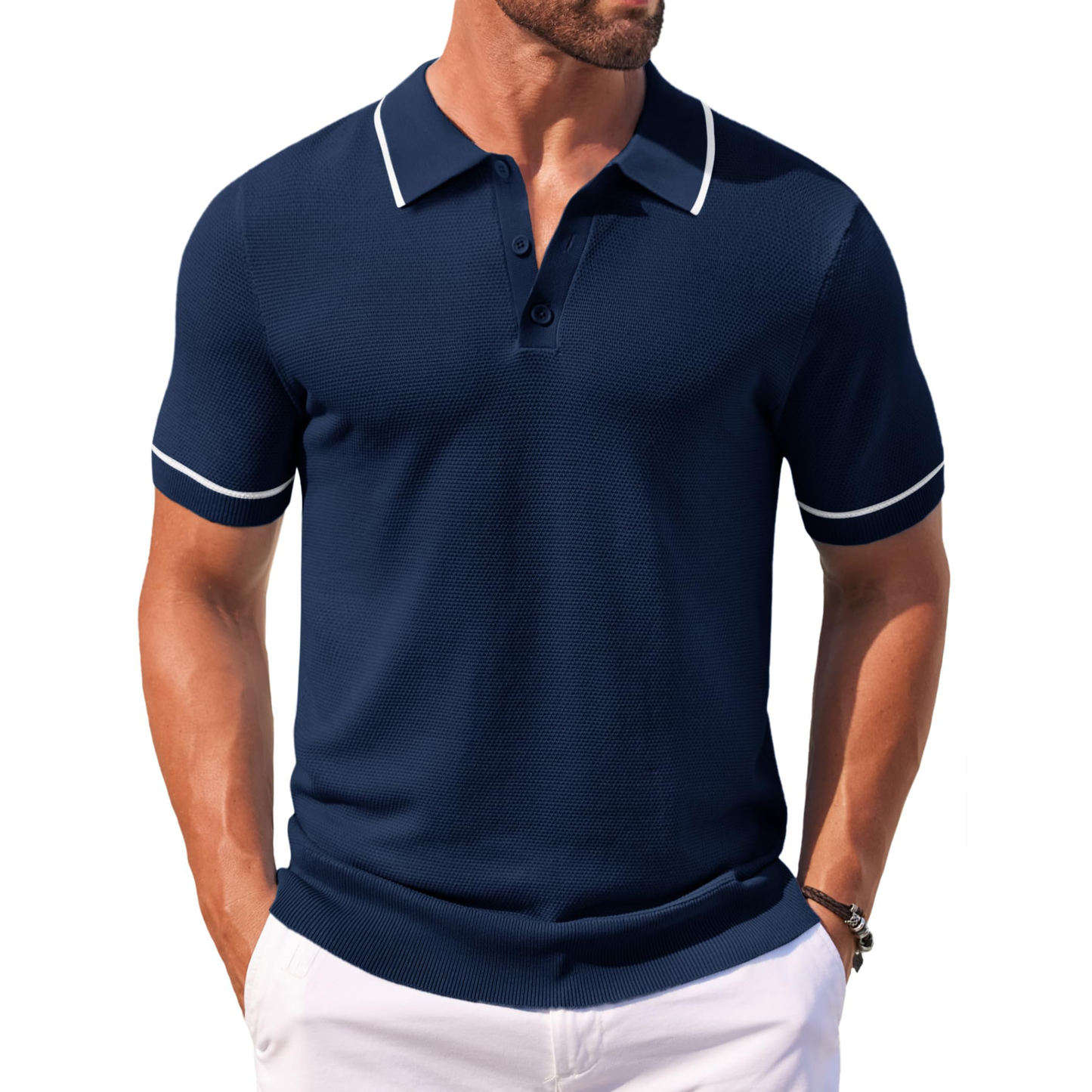 Custom logo Embroidered Luxury Manufacturer Mens Knit Cable Polo Casual Lapel Solid Color Knit Mens Polo Shirts Golf Clothes