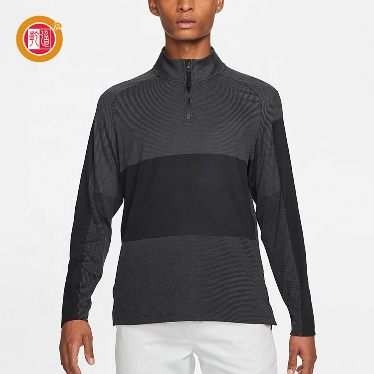 Custom Logo Men's Outdoor Sports Half Zip Pullover Golf Knitted Sweatshirt Autumn Stand Patchwork Sherpa Jumper Embroidered