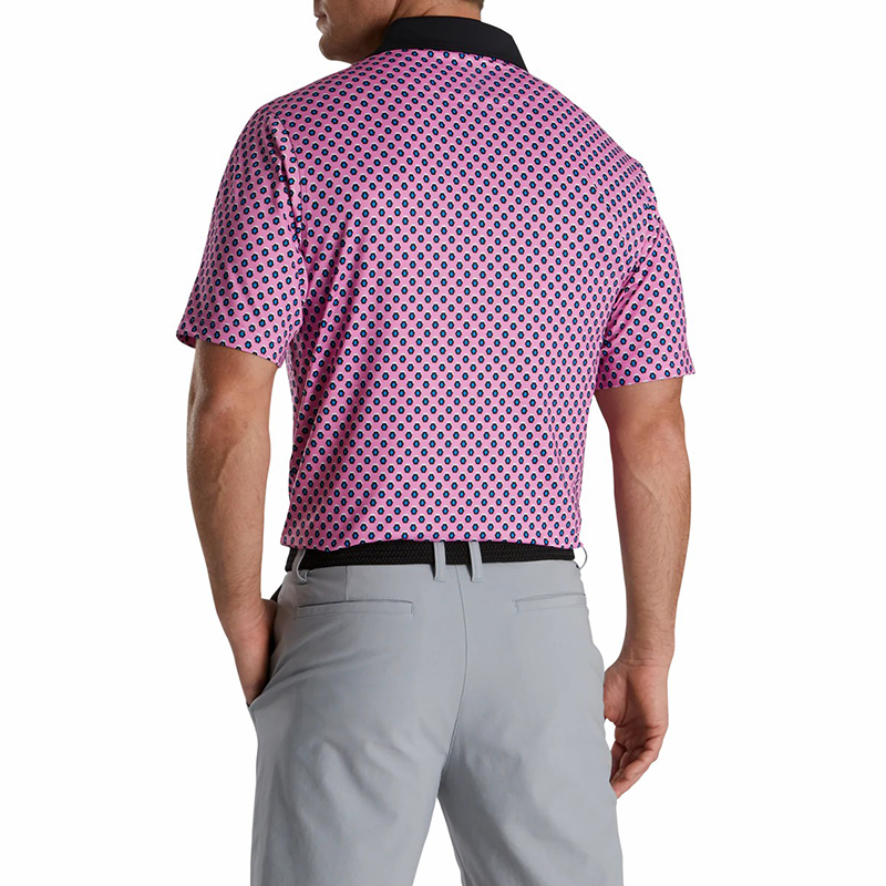 Custom Embroidery Logo Men Geometric Print Lisle Self Collar Performance Golf Sublimated Polo Neck Shirt Manufacturer